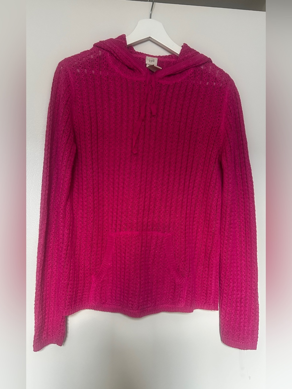 J. Jill Hot Pink Open-Knit Hoodie 100% Linen Size 8